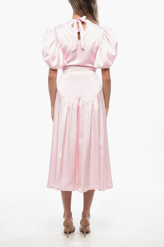 Satin Midi Dress with Balloon Sleeves