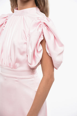 Satin Midi Dress with Balloon Sleeves