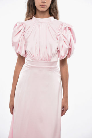 Satin Midi Dress with Balloon Sleeves