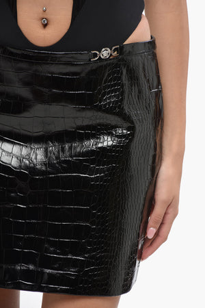 악어 효과 가죽 미니스커트 지퍼