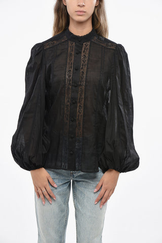 Blusa in Pizzo con Manica Bombata