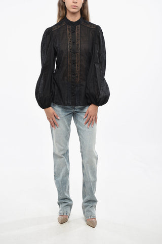 Blusa in Pizzo con Manica Bombata