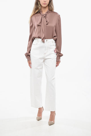 5-Taschen-Hose mit weitem Bein und Logo-Knopf