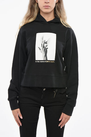 Felpa Hoodie in Cotone Garzato con Stampa sul Fronte