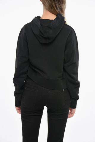 Felpa Hoodie in Cotone Garzato con Stampa sul Fronte