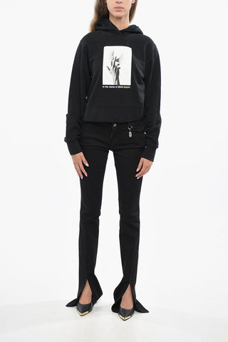 Felpa Hoodie in Cotone Garzato con Stampa sul Fronte