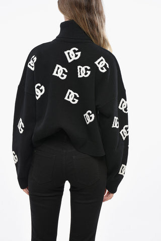 Virgin Wool Turtleneck Sweater with All-Over Monogram