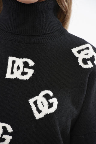 Virgin Wool Turtleneck Sweater with All-Over Monogram