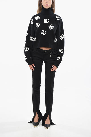Virgin Wool Turtleneck Sweater with All-Over Monogram
