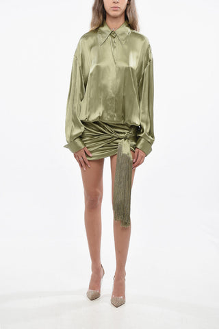 Silk Bodycon Dress with Fringes