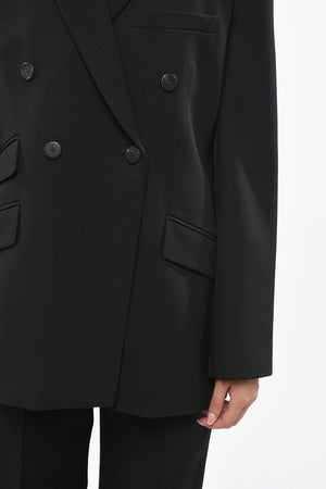 Virgin Wool Double-Breasted Jacket with Flap Pockets