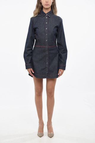 Asymmetrical Cut Denim Shirtdress with Snap Buttons
