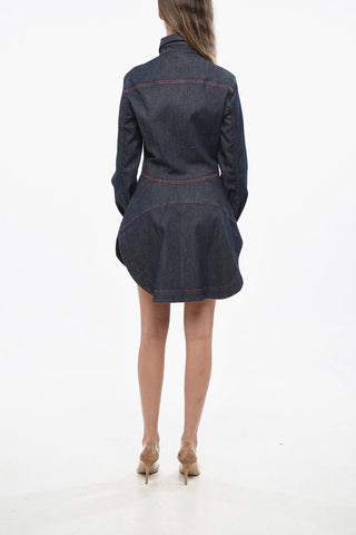 Asymmetrical Cut Denim Shirtdress with Snap Buttons