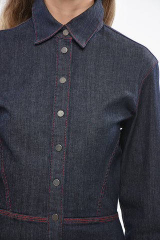 Asymmetrical Cut Denim Shirtdress with Snap Buttons