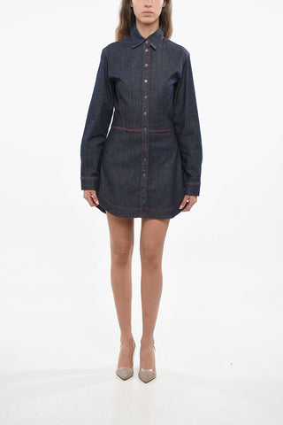 Asymmetrical Cut Denim Shirtdress with Snap Buttons