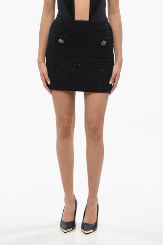 Knitted Miniskirt with Jewels Buttons