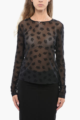 Transparentes Top SKIMPY mit floraler Stickerei aus Velours