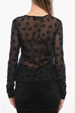Transparentes Top SKIMPY mit floraler Stickerei aus Velours
