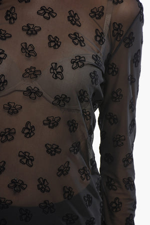 Sheer Velour Top SKIMPY with Floral Embroidery