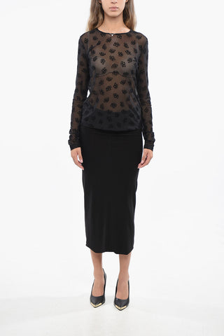 Transparentes Top SKIMPY mit floraler Stickerei aus Velours