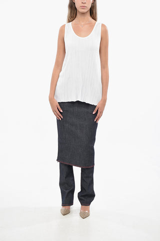 Geripptes Tanktop Aus Nylon-Mix Mit Gewelltem Saum