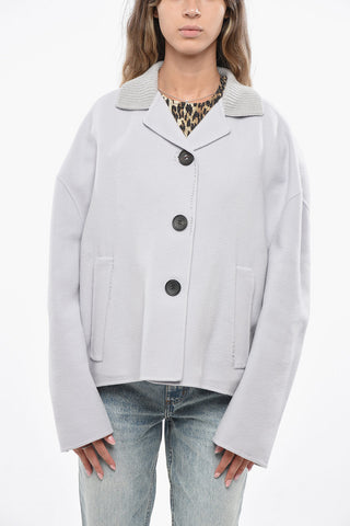 Virgin Wool and Cashemere Cropped Coat with Contrasting Buttons