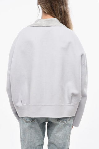 Virgin Wool and Cashemere Cropped Coat with Contrasting Buttons