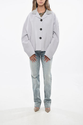 Virgin Wool and Cashemere Cropped Coat with Contrasting Buttons