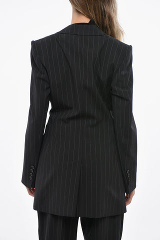 One-Button Virgin Wool Pinstriped Jacket with Peak Lapel