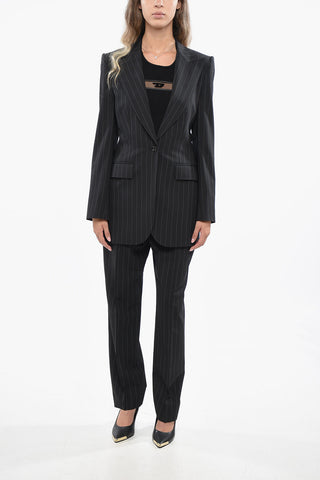 One-Button Virgin Wool Pinstriped Jacket with Peak Lapel