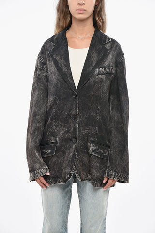 3-Button Blazer with Acid Wash Effect and Flap Pockets