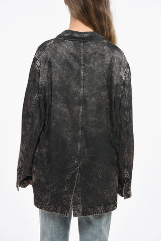 3-Button Blazer with Acid Wash Effect and Flap Pockets