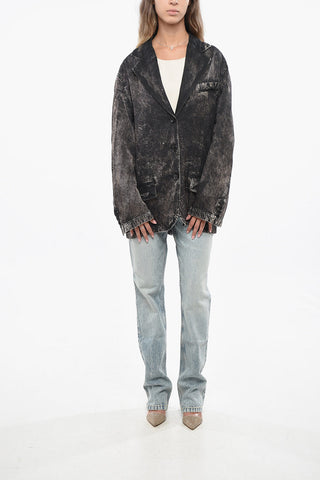 3-Button Blazer with Acid Wash Effect and Flap Pockets