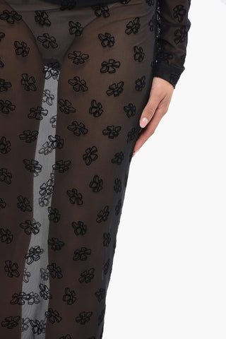 Velour Longuette Sheer Skirt With Floral Embroidery