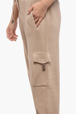 리브드 카고 팬츠 스트라스 장식