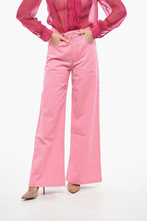Pantaloni a 5 Tasche a Gamba Larga con Bottone Logato