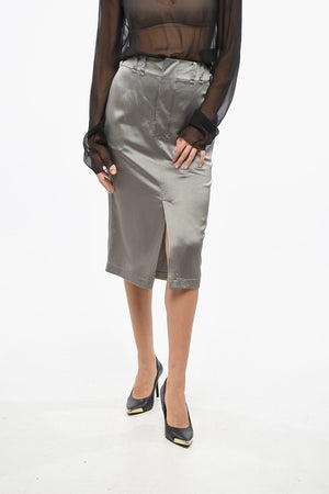 Silk Midi Skirt with Front Slit