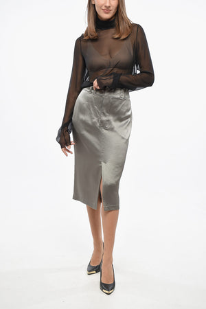 Silk Midi Skirt with Front Slit