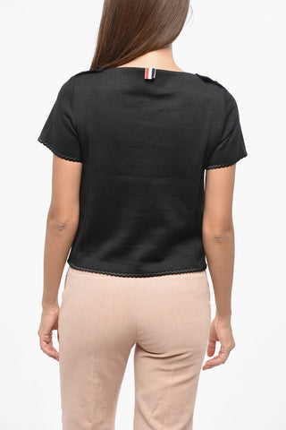 Einfarbiges Rundhals-T-Shirt mit Seiden-Details