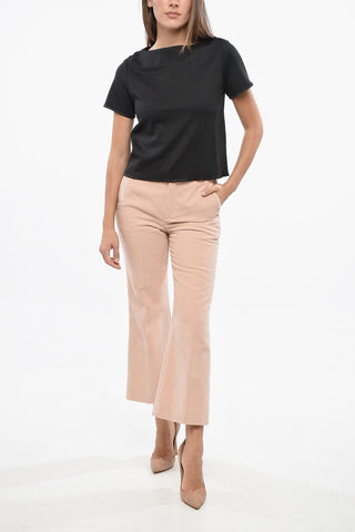 Einfarbiges Rundhals-T-Shirt mit Seiden-Details