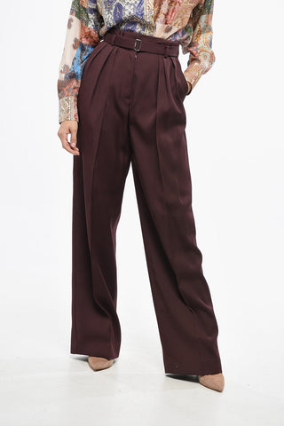 Wool Wide Leg Pants with Belt