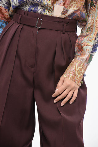 Wool Wide Leg Pants with Belt