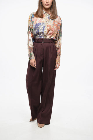 Wool Wide Leg Pants with Belt