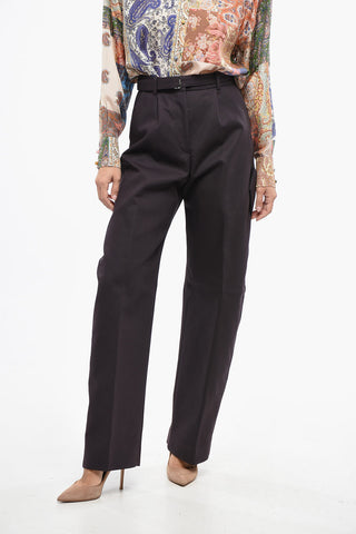 Pantaloni Wide In Lana con Cintura