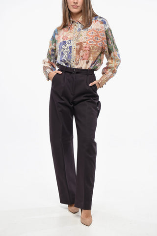 Pantaloni Wide In Lana con Cintura