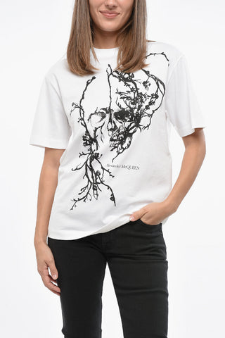 Cotton Crew-neck T-shirt with Frontal Floral-Print