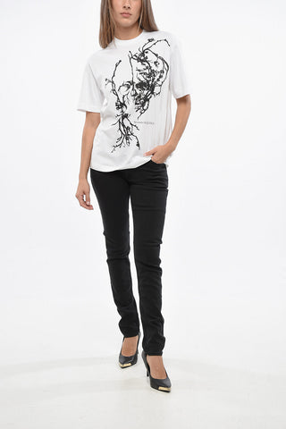 T-shirt Girocollo in Cotone con Stampa Florale Frontale