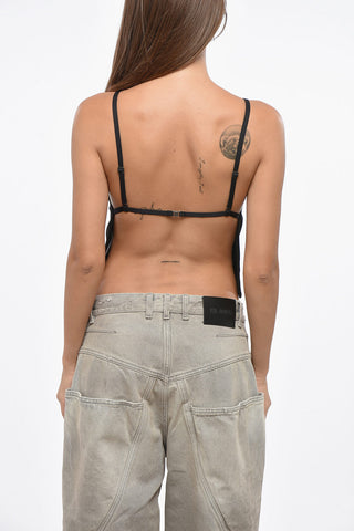 Crop-Top mit offenem Rücken und Monogramm aus Metall
