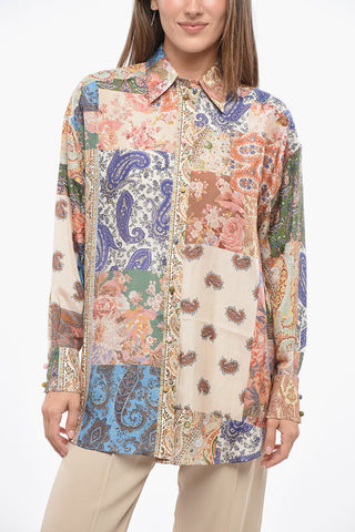 Blusa DAVI In Seta Effetto Patchwork con Bottoni Gioielli