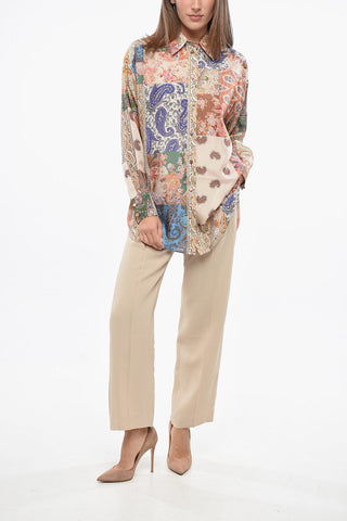Blusa DAVI In Seta Effetto Patchwork con Bottoni Gioielli